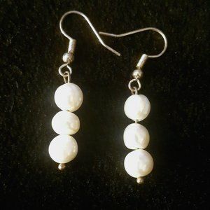 3-tier drop Baroque freshwater pearl earrings